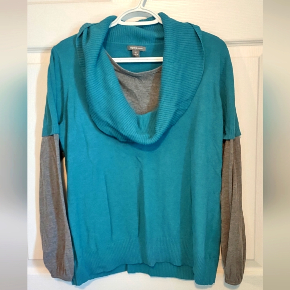 Apt 9 Women's Teal and Gray Faux Layered Sweater